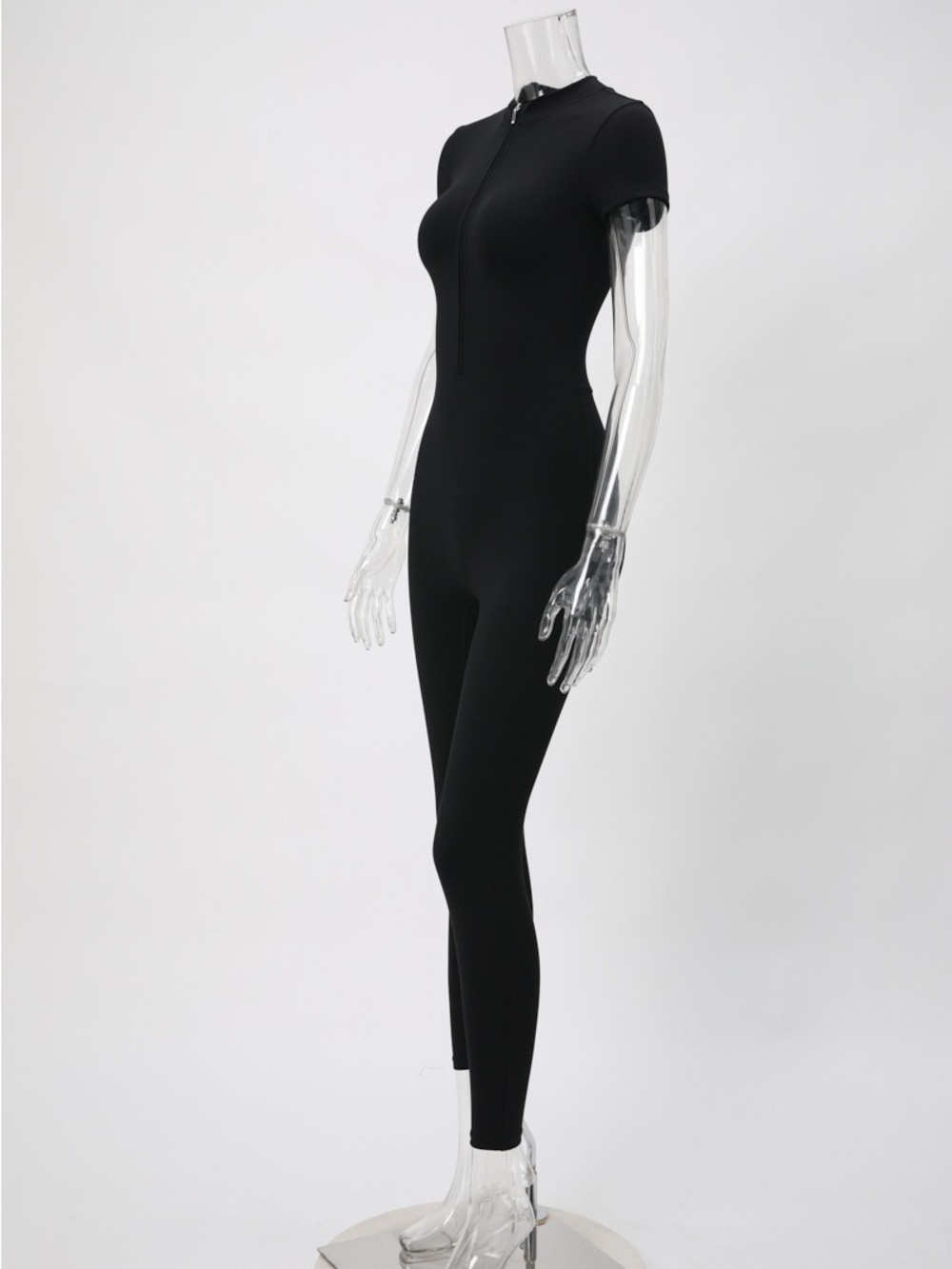 Slim Fit Black Short-Sleeve Jumpsuit